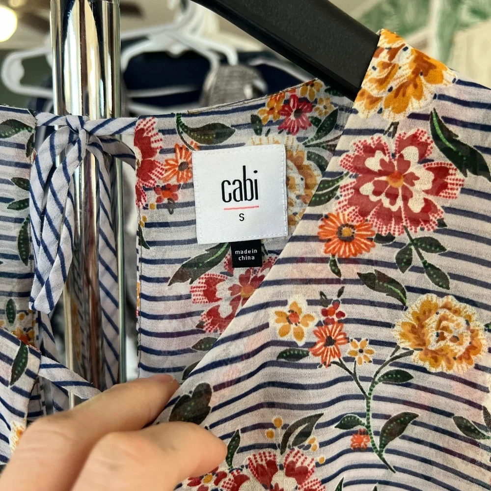 Cabi Penelope Flora Striped Tank Top Blouse Orange Blue White Green 5354 Sz S - Picture 7 of 8